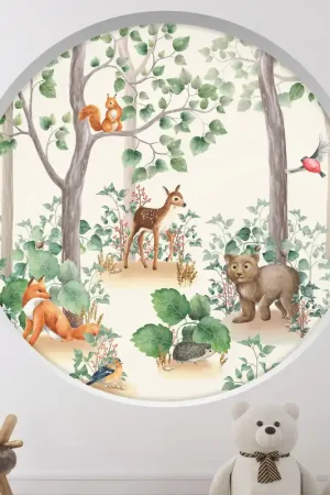 Stickers Trompe l'œil Arche ronde Enfants - Animaux de la forêt Affaire À Saisir