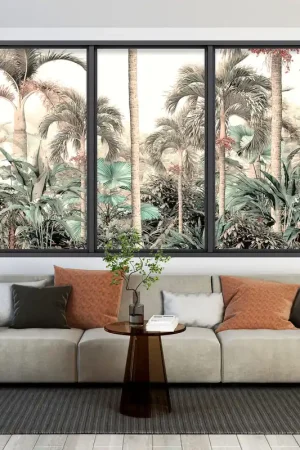 Vente Flash Stickers Trompe l'œil fenêtre - Forêt Tropicale