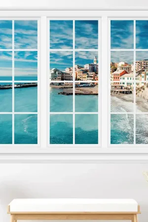 Vente Flash Stickers Trompe l'œil fenêtre - Vue mer