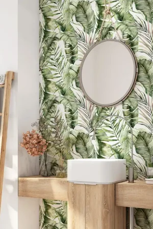 Achat Immédiat Crédence adhésive salle de bain - Feuilles Tropicales
