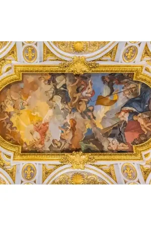 Vente Flash Décor plafond style ancien - Fresque en forme ovale avec cadre ornementé doré
