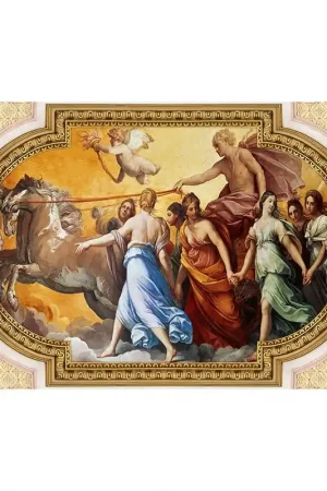 Décor plafond style ancien - Fresque en forme ovale avec cadre ornementé Authentique