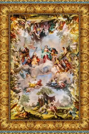 Décor plafond style ancien - Plafond tendu lumineux ou papier peint fresque, motif avec cadre à enluminures Top Vente