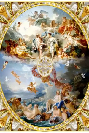 Acheter En Ligne Décor plafond style ancien - Plafond tendu lumineux ou papier peint fresque, motif en format ovale avec cadre sculpté