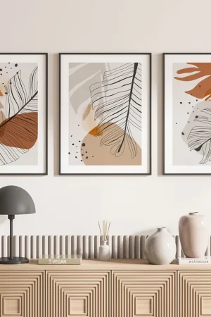 Haute Qualité Lot de 3 Affiches / Posters Triptyque - Feuilles