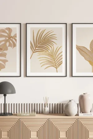 Retour Gratuit Lot de 3 Affiches / Posters Triptyque - Feuilles palmiers