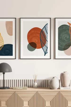 Lot de 3 Affiches / Posters Triptyque - Feuilles Boho Prix Bas