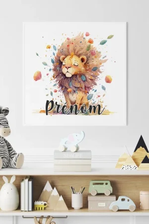 Nouveauté Poster / Affiche carrée enfants personnalisée - Lion