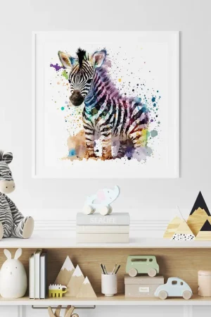 Poster / Affiche carrée Enfants - Zèbre coloré Offre Exclusive