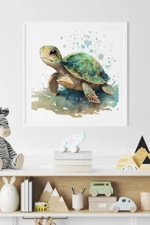 Poster / Affiche carrée Enfants - Tortue coloré Promotion