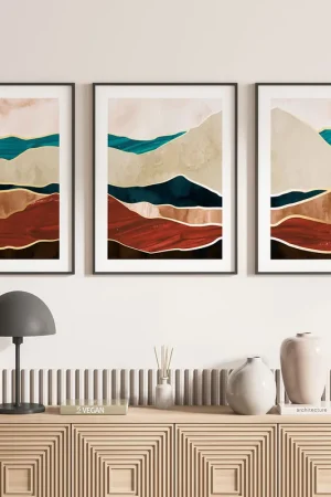 Lot de 3 Affiches / Posters Triptyque - Vagues Design Original