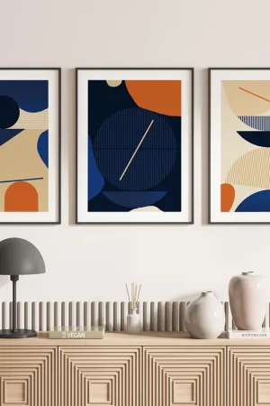 Lot de 3 Affiches / Posters Triptyque - Formes Géométriques Solde