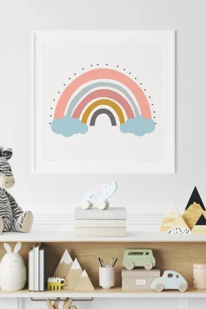 Acheter Direct Poster / Affiche carrée Enfants - Arc-en-ciel nuages