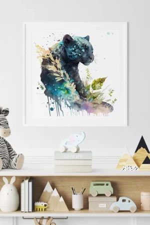 Achat Immédiat Poster / Affiche carrée Enfants - Panthère Noire coloré