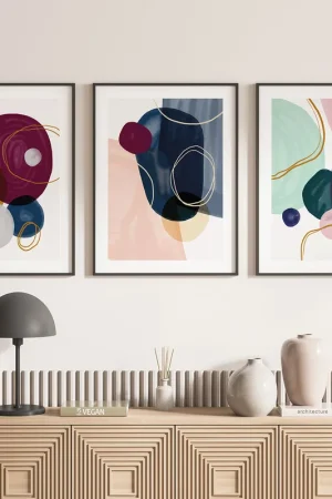Affaire À Saisir Lot de 3 Affiches / Posters Triptyque - Taches d'aquarelle multicolore