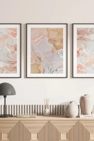 Achat Immédiat Lot de 3 Affiches / Posters Triptyque - Effet marbré