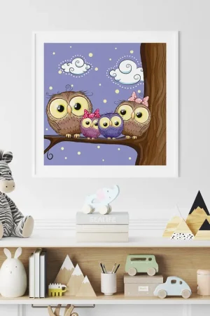 Acheter En Ligne Poster / Affiche carrée Enfants - Hiboux