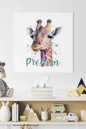 Achetez Aujourd’hui Poster / Affiche carrée enfants personnalisée - Girafe coloré