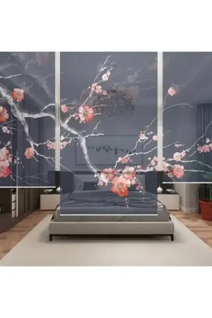 Original Cloison japonaise bleue foncée - L'arbre de mei en floraison