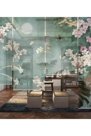 Meilleure Vente Panneau floral chinoiserie - Les orchidées et les papillons dans la nuit