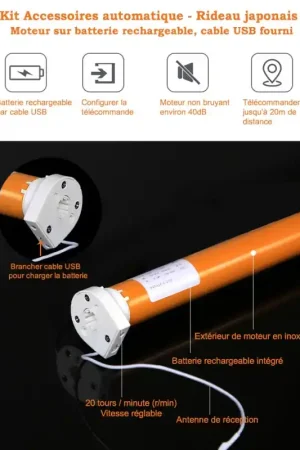 Offre Spéciale Kit accessoire automatique, moteur sur batterie rechargeable - Rideau japonais