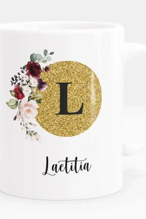 Mug - Tasse personnalisée - Lettre fleurs Soldes