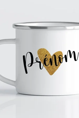 Artisanat Tasse - Mug Émaillé - Prénom Cœur