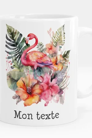 Authentique Mug - Tasse personnalisée - Flamant rose fleurs