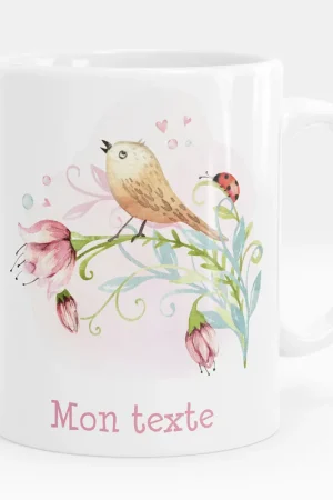 Fait Main Mug - Tasse personnalisée - Oiseau fleurs