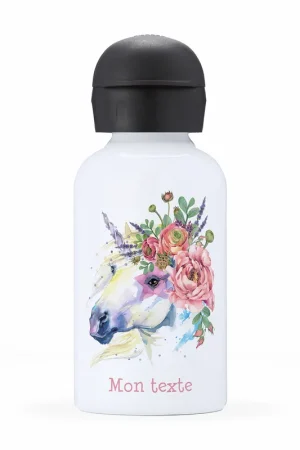 Gourde isotherme enfant personnalisée - Licorne fleurs Garantie Incluse