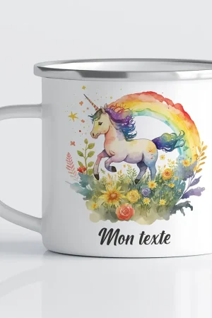 Certifié Tasse - Mug Émaillé Enfants - Licorne Arc-en-ciel