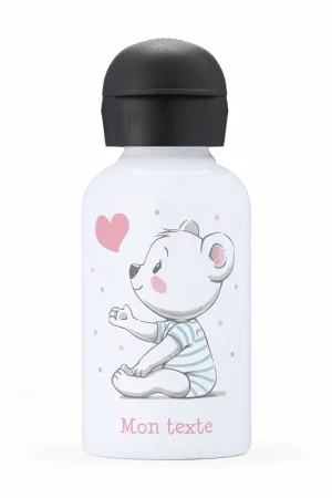 Gourde isotherme enfant personnalisée - Ourson coeur Garantie Incluse