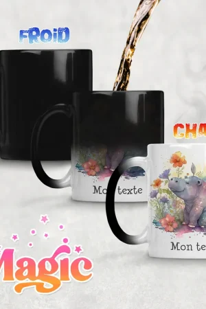 Artisanat Tasse - Mug Magique - Hippopotame fleurs