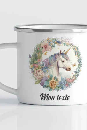 Authentique Tasse - Mug Émaillé Enfants - Licorne Floral