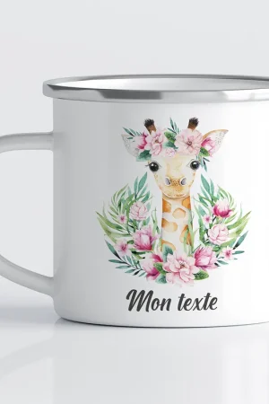 Dernière Chance Tasse - Mug Émaillé Enfants - Girafe Fleurs
