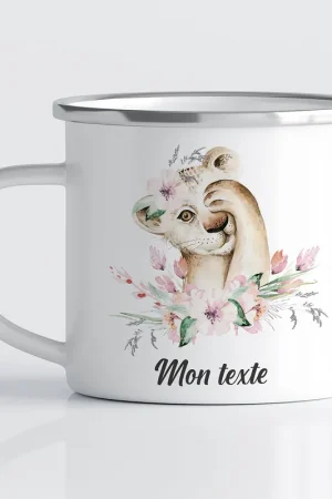 Vente Flash Tasse - Mug Émaillé Enfants - Lion Fleurs