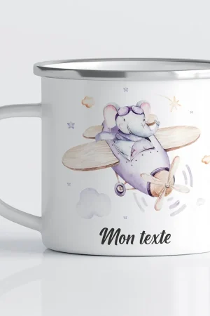 Dernier Modèle Tasse - Mug Émaillé Enfants - Éléphant Avion