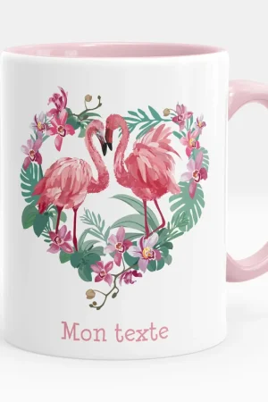 Fait Main Mug - Tasse personnalisée - Flamants roses coeurs