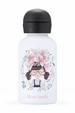 Fait Main Gourde isotherme enfant personnalisée - Petite fille fleurs