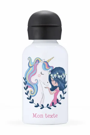 Artisanat Gourde isotherme enfant personnalisée - Fille et licorne