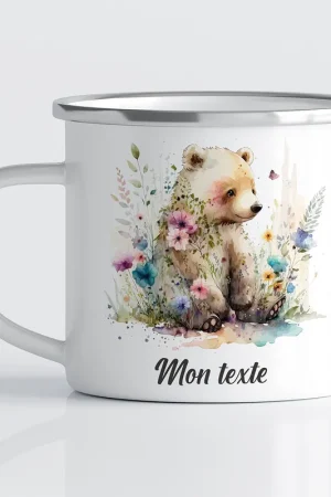 Affaire À Saisir Tasse - Mug Émaillé Enfants - Ourson Fleurs